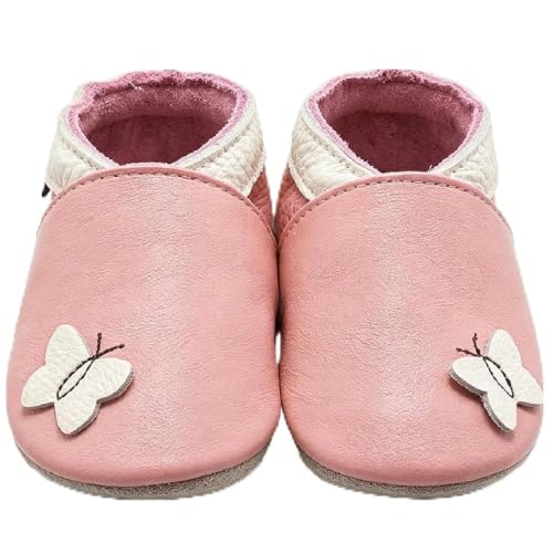 Mejale Chaussons Cuir Souple Chaussures Cuir Souple Chaussons Enfants Pantoufles Chaussures Premiers Pas Dessin animé Papillon - Rose (12-18 Mois/ L )