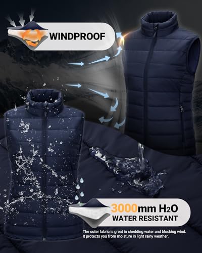 Outdoor Ventures Damen Steppweste Packbare Übergangswesten Gefütterte Hybrid Sportweste Frau Warmer Bodywarmer Fahrradweste mit Stehkragen für Wandern Camping, Dunkelblau L