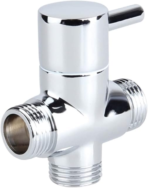 Shower Diverter Valve Replacement, 3 Way T-Adapter Shut-Off Valve for Shower Head Arm Diverter, G1/2 Male Inlet x G1/2 & G3/4 Outlet