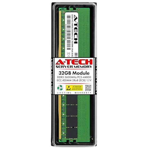 A-Tech 32GB DDR5 5600MHz PC5-44800 ECC RDIMM 2Rx8 (EC8 10x4) Dual Rank 1.1V ECC Registered DIMM 288-Pin Server RAM Memory Upgrade Module (A-Tech Enterprise Series)
