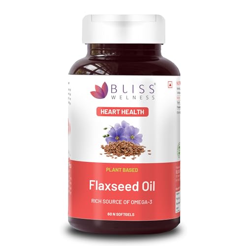 Bliss Welness Organic Flaxseed Oil 2000mg | Extra Virgin Cold Pressed Omega 3 6 9 Oil | Hair Skin Heart Brain Eye Skin Joint Immune Health Supplement - 60 Softgel Capsules, 70 grams