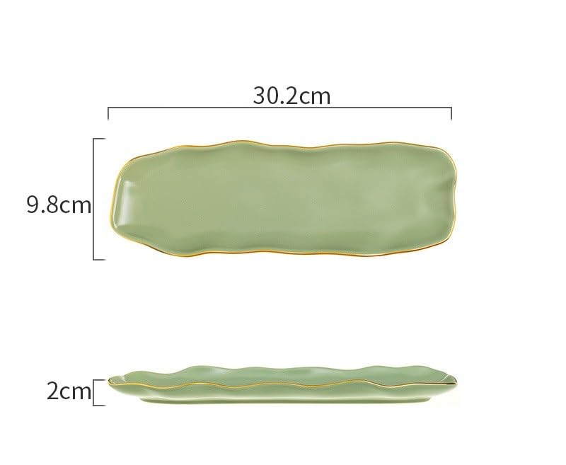 Image of Beyond Homes Ceramic Sushi Serving Tray Set of 3 | 12 Inch Long Rectangular Platter | Microwave & Dishwasher Safe | Modern Appetizer Serving Plates for Snack, Dimsum, Momo, Dessert &, Green