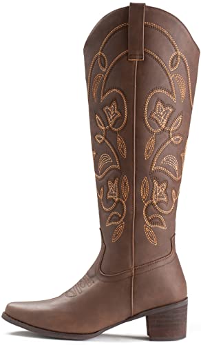 Image of IUV Cowboy Boots For Women Pointy Toe Women's Western Boots Cowgirl Boots Mid Calf Boots