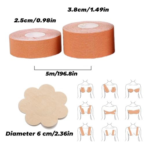 Boob Tape Premium Set, Tape pour Lifting Seins, Bra Tape, Remonte Sein Adhesif, Body Tape, Remonte-Sein Push Up avec 10 Paires Cache-Tétons en Silicone, Fashion Clothing Tape Parfaitement Invisible – vue 4