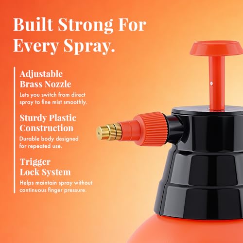 Image of Utkarsh Spray Pump for Plants 2 L - Orange | Garden Sprayer with Adjustable Brass Nozzle | Plastic Water Spray Bottle for Gardening, Car & Bike Wash | Leak-Proof, Easy-Fill Water Sprayer, Pack of 1