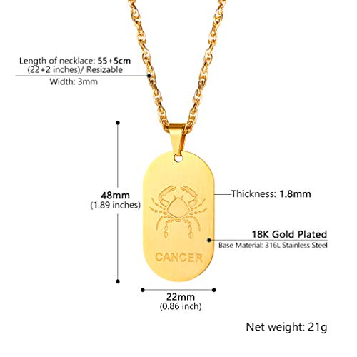 Zodiac Necklace,Cancer,Constellation,Celestial,Astrology Jewelry,Dog Tag,Mens Necklaces Pendants Fathers Day Birthday Gift,Stainless Steel #TOP5