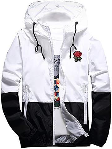 Rexcyril Men's Rose Floral Windbreaker Hooded Jacket Lightweight Casual Full Zip Flower Coat
