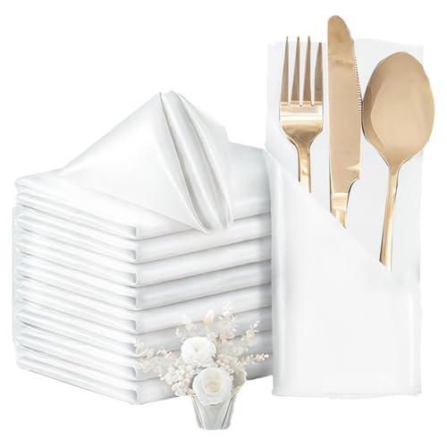 Cloth Napkins Washable - Cloth Napkins Set of 12 White 17x17 Inches Dinner Napkins