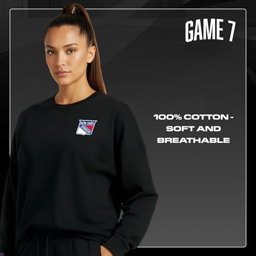 GAME 7 x NHL Women's Officially Licensed Long Sleeve Crew Neck Cotton T-Shirt Black by GAME 7 - Image 4