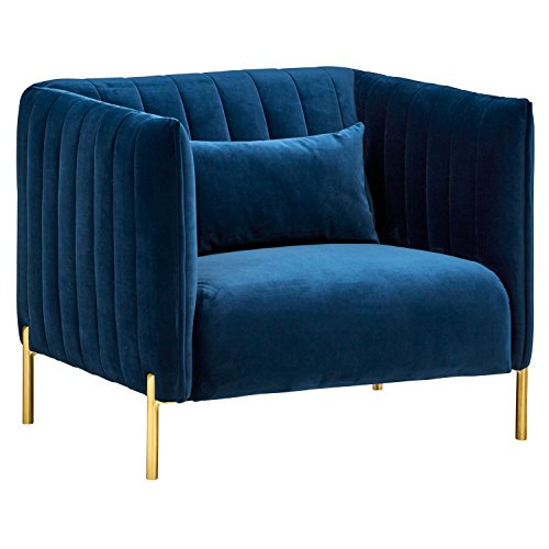 Amazon Brand â€“ Rivet Frederick Mid-Century Channel Tufted Velvet Living Room Chair, 38"W, Navy Blue