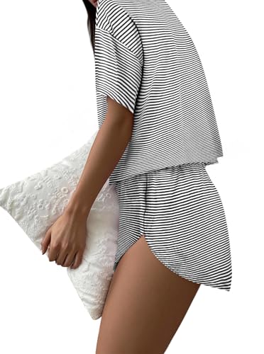 Image of Remidoo Women's Split Shorts Pajama Set Short Sleeve Tops and Shorts 2 Piece Pjs
