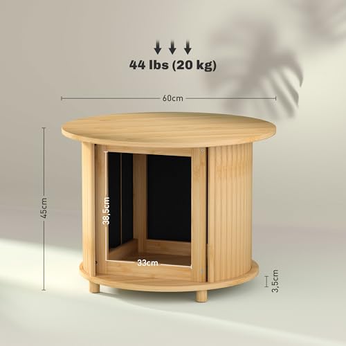 HOMCOM Couchtisch Wohnzimmertisch aus Bambus mit verstecktem Stauraum und Schiebetür, runder Beistelltisch im Modern-Stil, für Wohnzimmer, Natur, Ø60 x 45 cm – Bild 4