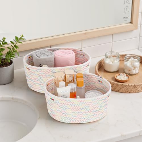 Otauoaea Aufbewahrungskorb Geflochten, 5er Set Baumwollseil Korb Aufbewahrung,Körbe Aufbewahrung Körbchen Wickeltisch Organizer Storage Basket für Bad Badezimmer Kinderzimmer Wickeltisch