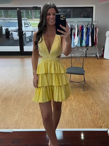 Sparkly Sequin Homecoming Dresses for Teens Cut Out Halter Neck A Line Prom Party Gown Tiered HOCO Dress4