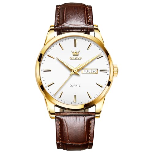 Image of QBAIZI Men's Casual Leather Watch, Easy to Read Three-Hand Analog Stainless Steel Watches for Men, Minimalist Day Date Waterproof Luminous Mens Quartz Wristwatch