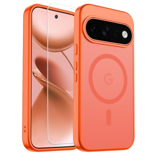 Image of SUPFINE Magnetic for Google Pixel 11 Pro XL Case - Orange | With Screen Protector,Translucent Matte,Built-in Magnets,Military Grade Drop Protection,Shockproof Phone Cover