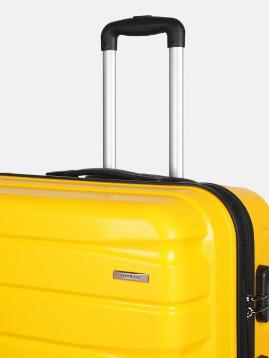 Image of Teakwood Large Size 8 Wheel Trolley Bag, Hard Cabin with Zipper Closure, Adjustable Push Button & Cross Side Strap, TSA Lock System 360 Degree (Large, Yellow)
