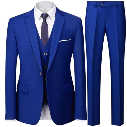 Dndrdhfb Men's Casual Suit 3-Piece Solid Color Single-Breasted Business Suit Jacket Pants Vest2