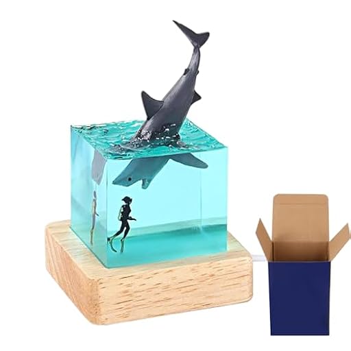 Lámpara de noche con forma de tiburón, resina epoxi, ballena jorobada, tiburón, lámpara subacuática con base de madera, decoración para el hogar y la oficina (Megalodon) | Ya disponible en tu tienda friki favorita! En mundofriki.es!