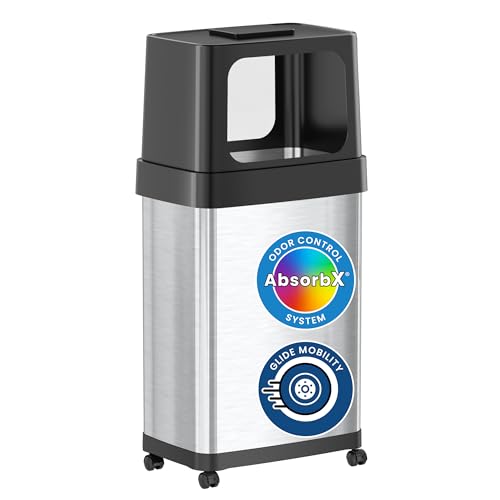 Image of iTouchless 18 Gallon Dual Push Open Trash Can with AbsorbX Odor Filter and Wheels, 68 Liter Swing Flip Doors Rectangular Stainless Steel Garbage Bin, Perfect for Restaurant, Business, Home Kitchen