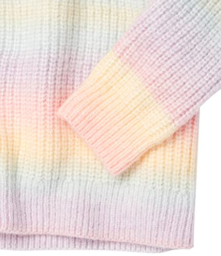 Image of Cable Stitch Women's Ombre Space-Dyed Crewneck Sweater - Long Sleeve Color Block Rainbow Striped Pullover Top