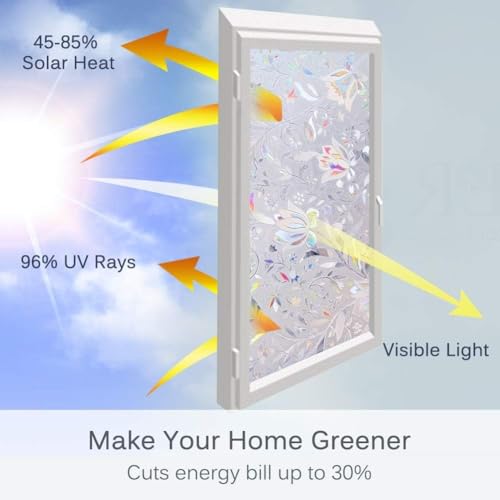 Image of WOO Home Frosted Glass Window Film & Stickers (24 X 72 Inchs) Privacy Window Cover for Home & Office - Easy Apply, UV Protection, Removable Decorative Film (Frosted White Flower 2 X 6 SQFT)