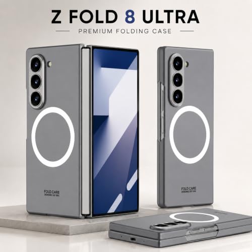 Image of TechTrendz Magnetic Cover [Compatible with MagSafe] for Samsung Galaxy Z Fold 8 Ultra Case Slim Hard PC + Tempered Glass Protective Phone Case for Galaxy Z fold 8 Ultra Back Cover - Grey