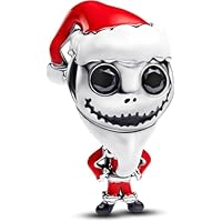 Beads R Us ® - The Nightmare Before Christmas Jack Skellington Charm in Solid Sterling Silver S925 with beautiful enameling, Compatible with all European style Charm Bracelets and Necklaces.