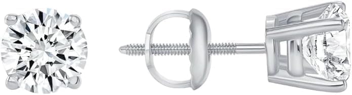 1 Ct Round Lab Grown Diamond Stud Earrings 14K White Gold Classic Solitaire Screw Back Basket Design Women's Elegant Jewlery Daily or Gifting Use