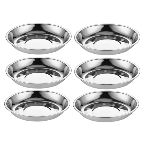 Theaque Juego de 6 vajillas: plato redondo de acero inoxidable, platos irrompibles, platos de metal reutilizables para cocina, aptos para horno (17 x 17 x 3 cm)