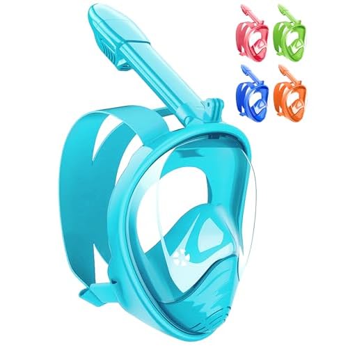 HINATAA Máscara de Buceo para Niños, 180 °Máscara de Snorkel de Cara Completa Infantil, Anti-vaho Anti-Fuga Máscara de Gafas Compatible con Cámara, Adecuado para Niños de 4 a 12 Años(Verde Azul)