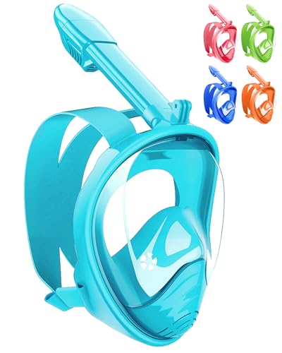 HINATAA Máscara de Buceo para Niños, 180 °Máscara de Snorkel de Cara Completa Infantil, Anti-vaho Anti-Fuga Máscara de Gafas Compatible con Cámara, Adecuado para Niños de 4 a 12 Años(Verde Azul)