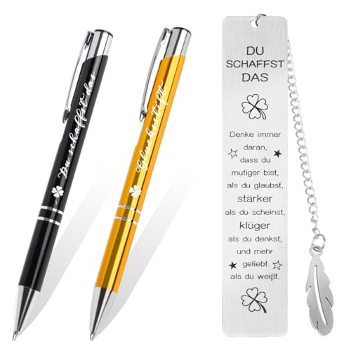 Aurasky Mutmacher Geschenk Set, Kugelschreiber mit Gravur, Du Schaffst Das Glücksbringer, Aufmunterung Geschenke für Familie Freund Kollege Prüfung Gute Besserung Abschied Abschied