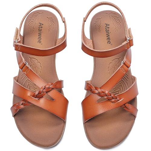 Image of Ataiwee Women's Flat Slide Sandals - Comfortable Open Toe Design,Casual Slip-On with Ankle Strap,Hook-and-Loop Closure Summer Sandals.