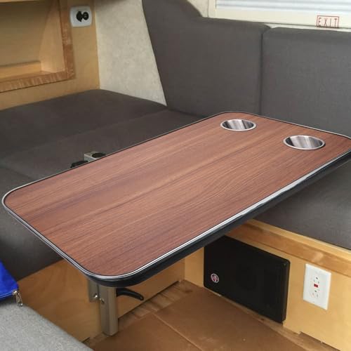 Yechiry RV -Tischplatte Massivholz RV Tischplatte mit Edelstahlbechern, Boots -Yacht -Wohnmobil -Deck 800x400 Mm, für die Freizeitaktivitäten für die Freizeit (Brown)