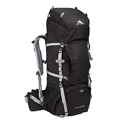 High Sierra Explorer Top Load Internal Frame Hiking Pack, Black/Black/Silver, 55L / 30-Inch
