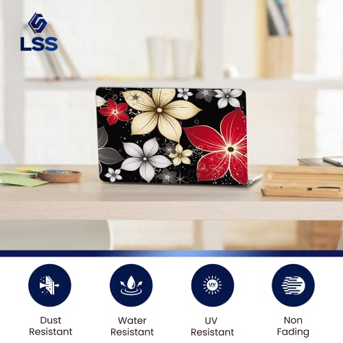 Image of LSS 17 17.3 Inches Laptop Notebook Skin Sticker with 2 Wrist Pads - Reusable Cover Protector Vinyl Sticker Cover Decal Fits 17 inch - 19 inch HP Asus Acer Samsung - Black Grey Flower Leaves