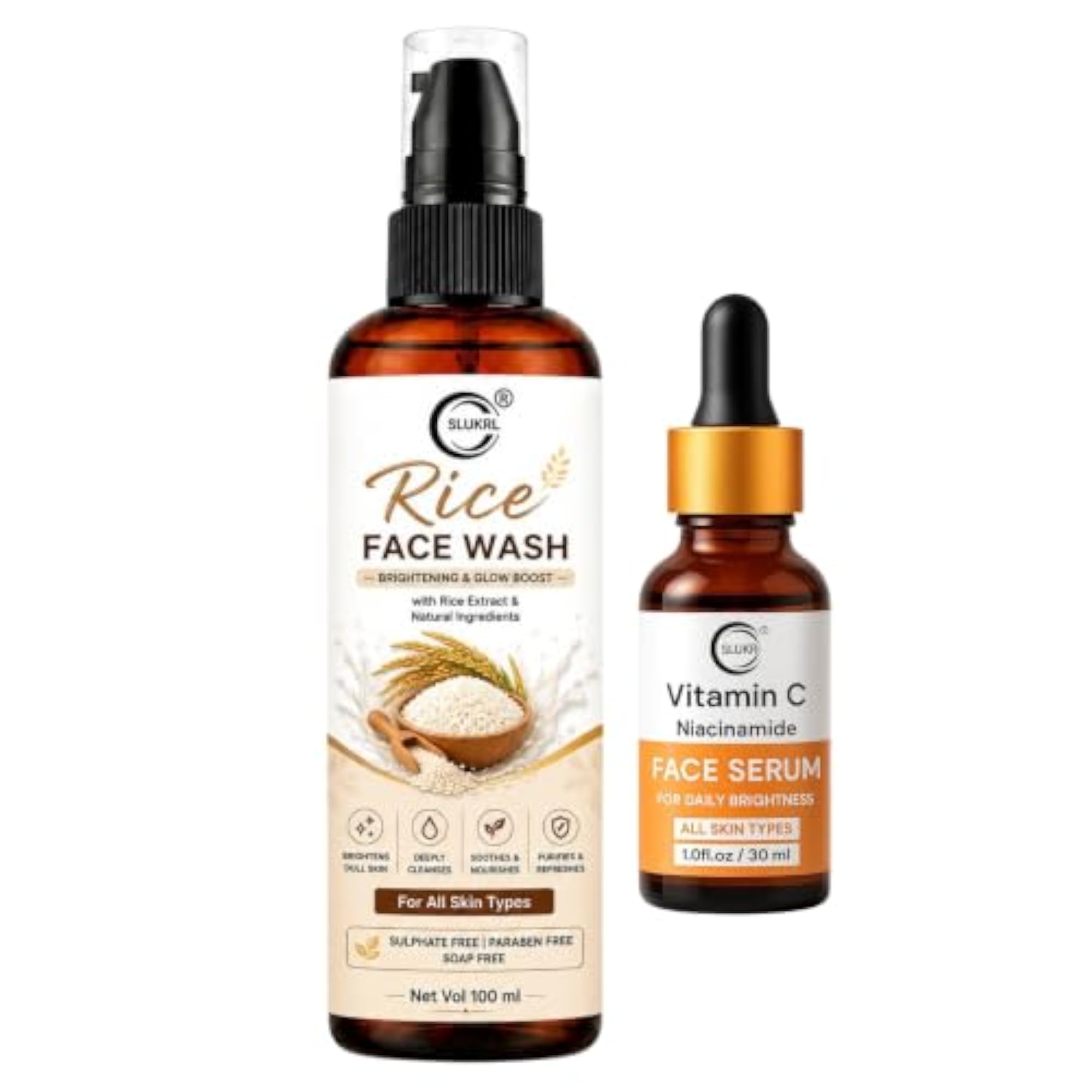 Rice Face Wash & Vitamin C Serum Set for Face Glow