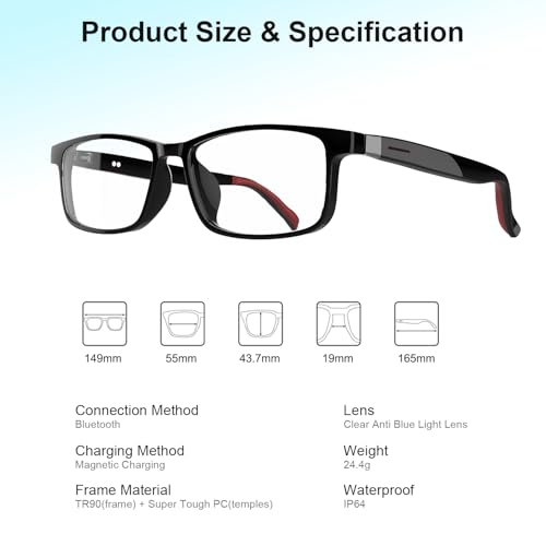 Image of GenXenon Smart Glasses for Men Women, Blue Light Blocking Bluetooth Glasses with Removable Temples, Remote Shooting, Open-Ear Design, 24.4g Music Eyewear for Driving /Working /Gaming