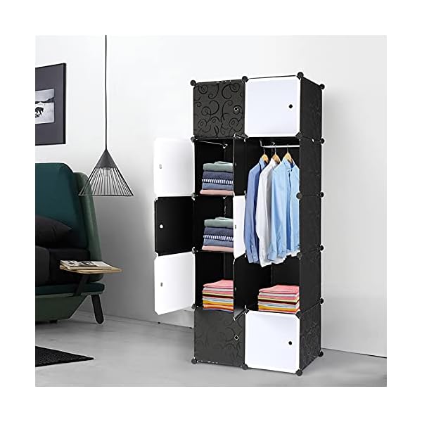 NA 10 Cube Organizer Stackable Plastic Cube Storage Shelves Design Multifunctional Modular Closet Cabinet with Hanging Rod - Image 3
