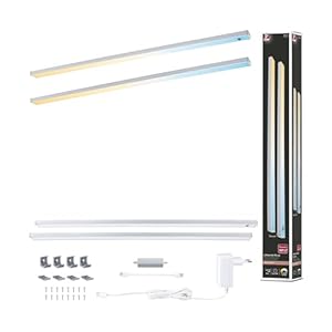 Paulmann 98617 LED Unterschrankleuchte Inline Starterset 2x6W 550x26mm 2x500lm 24V Chrom matt Tunable White