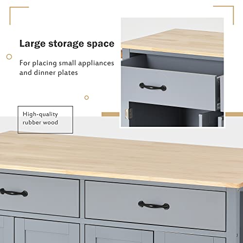 Kitchen-Island-Cart-on-Locking-Wheels-with-4-Cabinet-and-2-Drawers-Rolling-Coffee-Bar-Trolley-wSolid-Wood-Tabletop-Adjustable-Shelves-Spice-Towel-Side-Rack-for-Dining-Room-Gray Kitchen Island Cart on Locking Wheels with 4 Cabinet and 2 Drawers Rolling Coffee Bar Trolley wSolid Wood Tabletop Adjustable Shelves Spice Towel Side Rack for Dining Room Gray