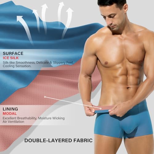 Arjen Kroos Men's Boxer Briefs Breathable Dual Colors Seamless Modal Mens Trunks Underwear with Support Pouch 4 Pack4
