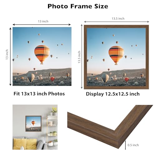 Image of JCJMY 13x13 Picture Frame Brown for Wall Hanging, Wall Mounting Horizontally or Vertically, 13 x 13 Square Wall Gallery Poster Photo Frame with Shatter Resistant Plexiglass, Brown