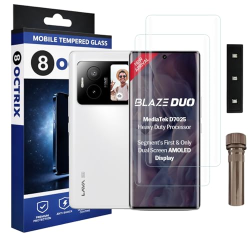 Image of Curved UV Tempered Glass Screen Protector for Lava Blaze Duo 5G | Transparent | Pack of 2 | Full Screen Coverage with UV Installation Kit