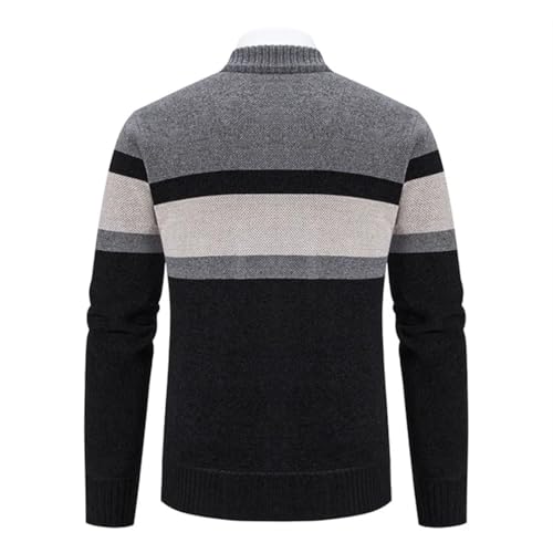 Men Slim Striped Cardigan Knit Sweater Long Sleeve Stand Collar Zipper Sweaters Outerwear2