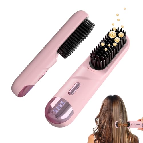 Go Brush Pro for Short Hair Hair Straightener Brush Cordless & Portable with 300M Negative Ions, 4...