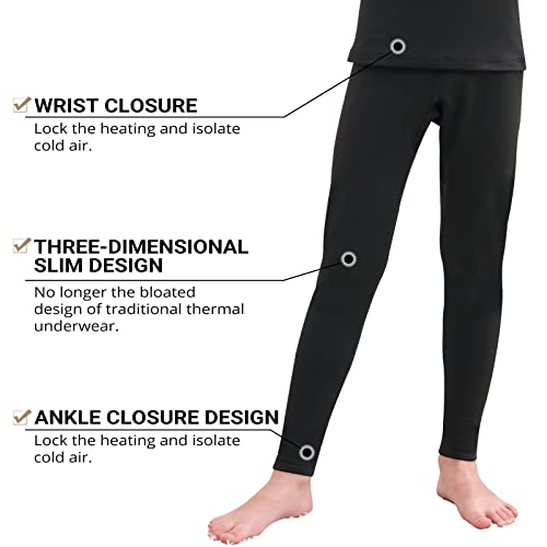 Herobiker Thermal Underwear Boys Ultra Soft Fleece Lined Kids Thermals Long Johns Top Bottom Warm Set For Winter Skiing Black #TOP4
