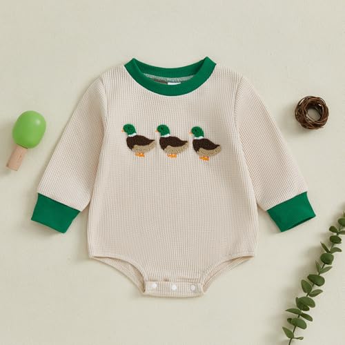 Infant Long Sleeve Bubble Romper Baby Boy Fall Winter Outfits Newborn Waffle Knit Embroidery Bodysuit Clothes2