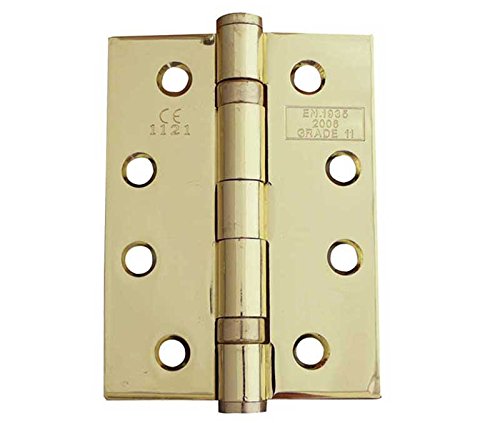 Ball Bearing Fire Door Hinges Polished Brass - 1 Pair (2 Hinges) - 4 Inch 102mm CE11 Grade, Bright Gold, 4" Inch